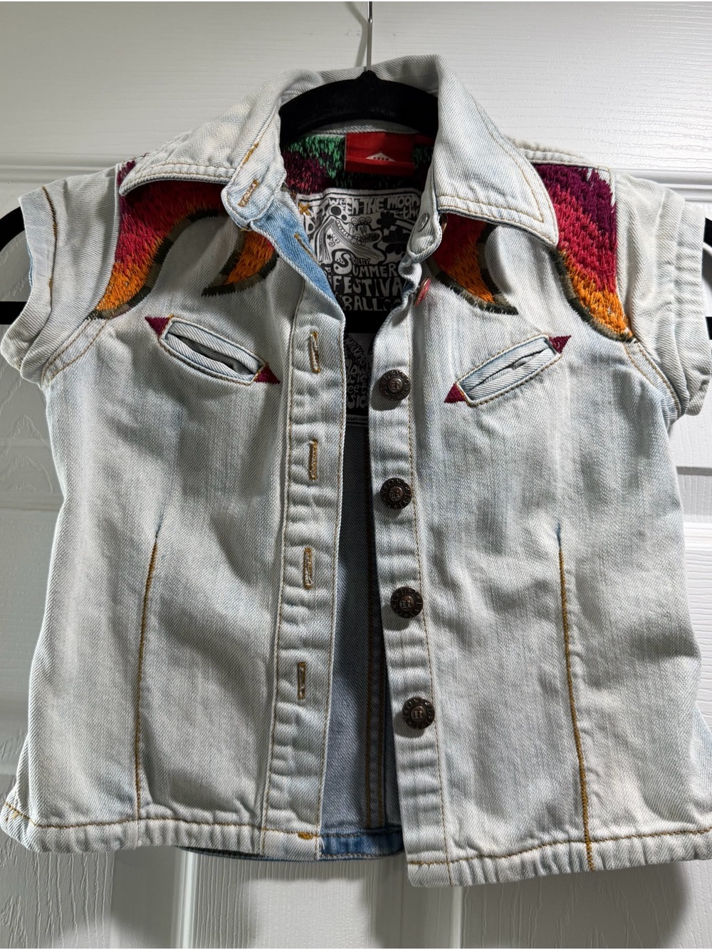 RARE Oilily Kids Size 128 / US 8 Summer Festival Balloon Armada Denim Vest Top